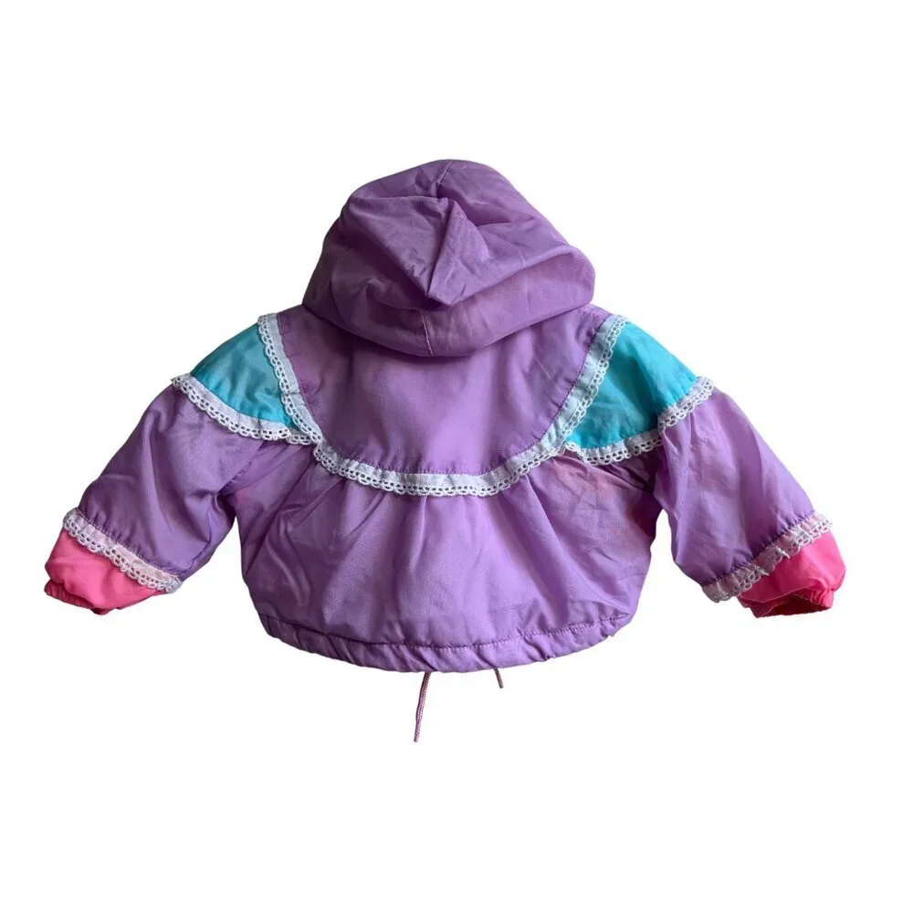 Vintage Kids London Fog Pastel Purple Pink Bear Lace Heart Jacket 9-12 Months